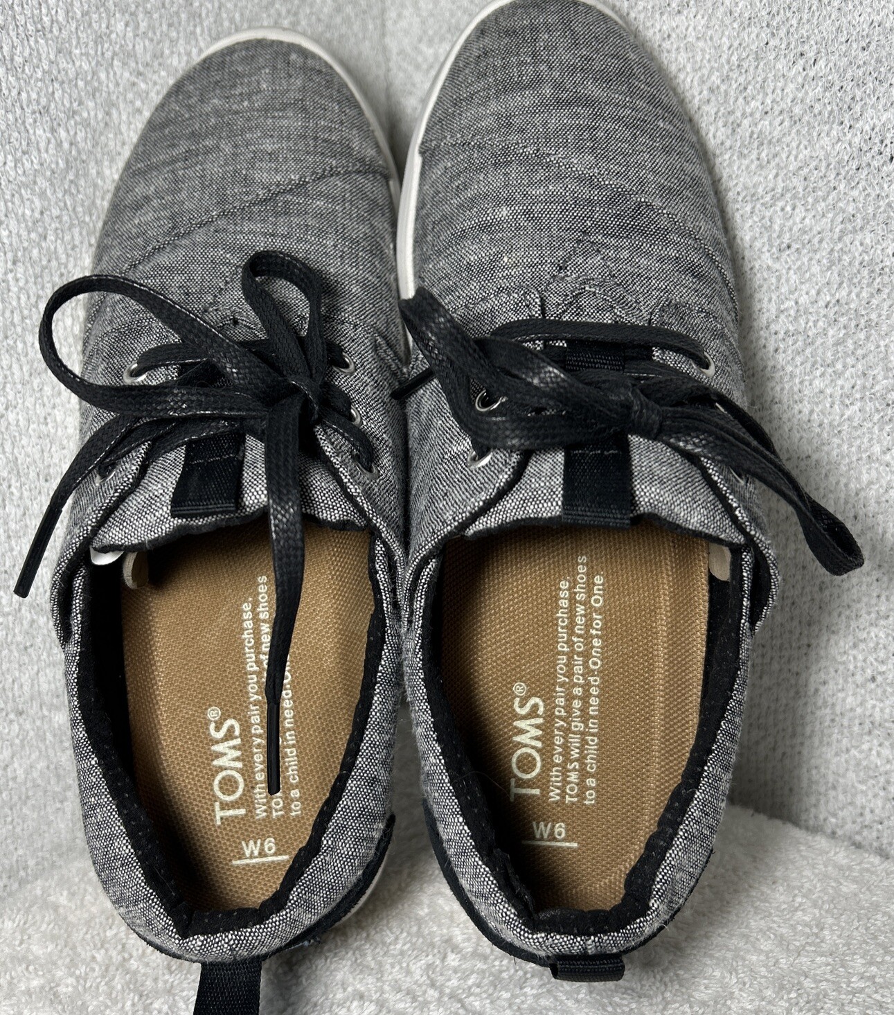 TOMS Del Rey Black Slub Chambray Women’s Sz W6 Shoes Lightweight Boat Shoes