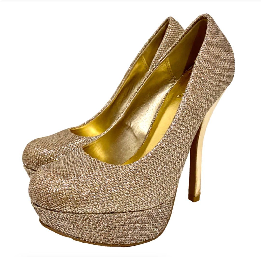 Gold Glitter Platform Stiletto Heels Womens 6 High Heel Pumps Party Disco Shoes