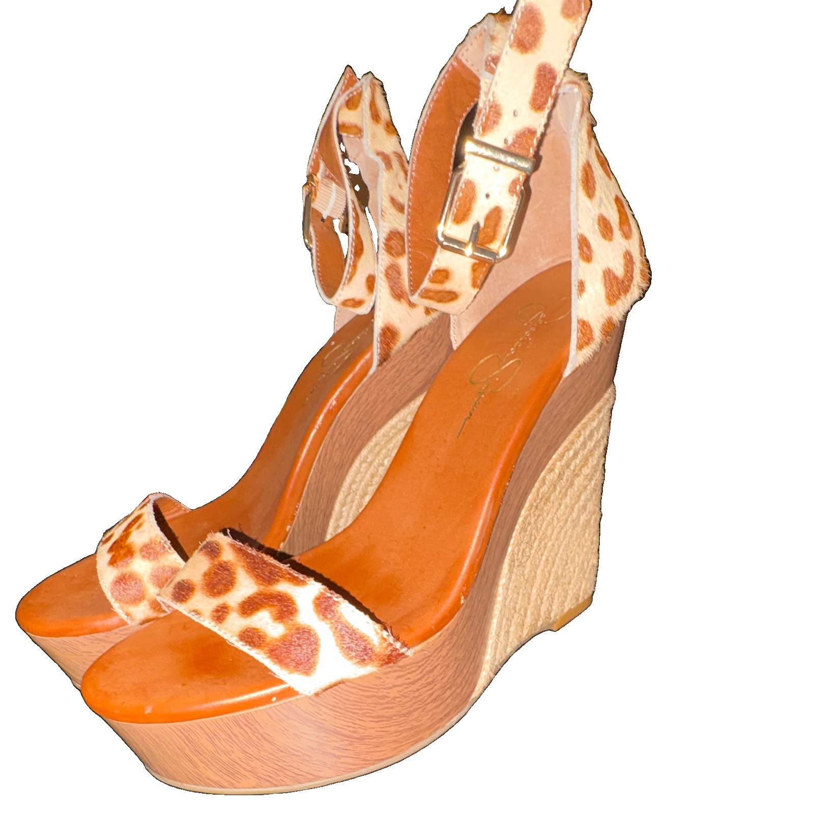 Jessica Simpson Artists Leopard Wooden Wedge Heels 8.5