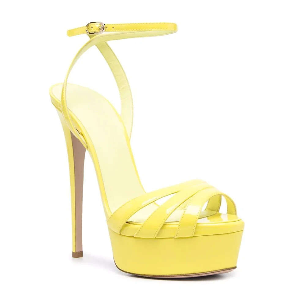 Women’s Ankle Strap Platform Sandals Dress Slingback Evening Shoes Shiny Leather