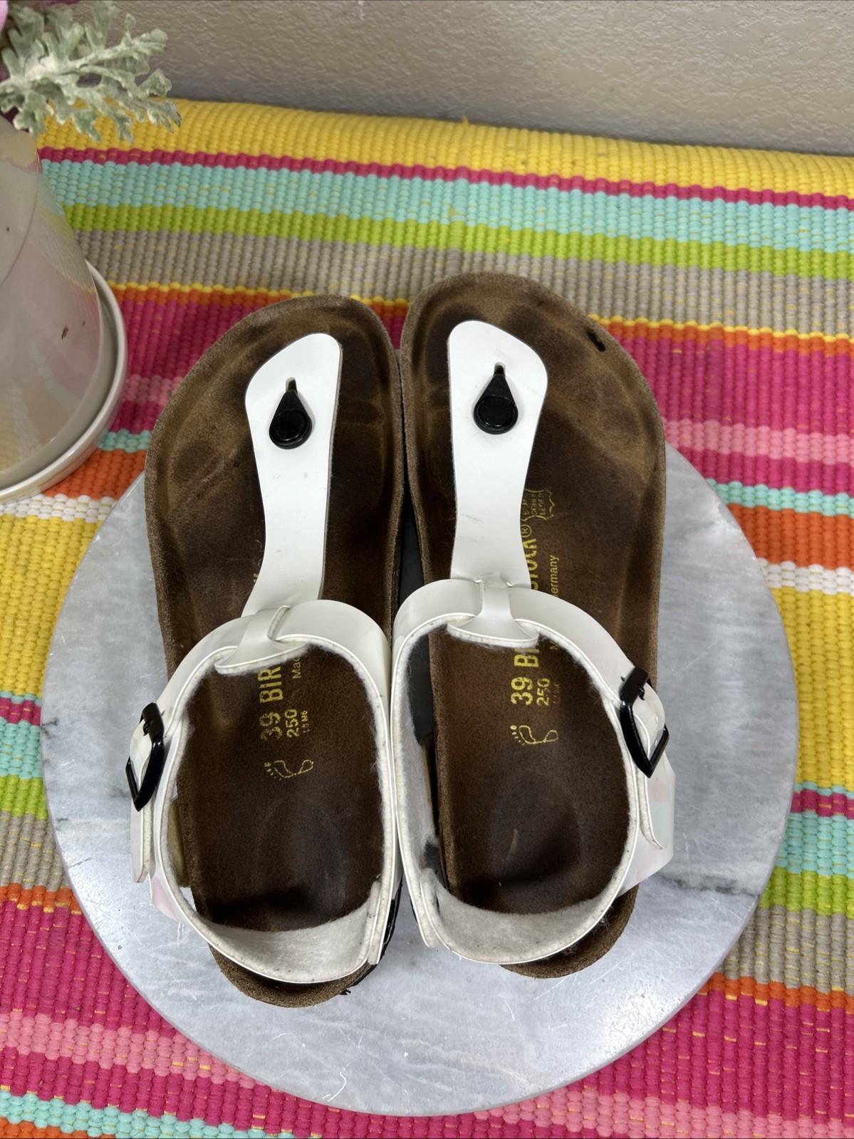 Birkenstock Gizeh White Kairo Thong T Straps Sandals Women’s Size EU 39 US 8/8.5