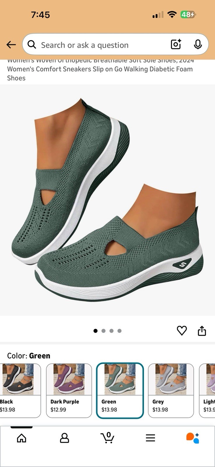 Women’s Daily Orthopedic Walking Breathable Slip On Soft Sole Diabetic Shoe 6.5