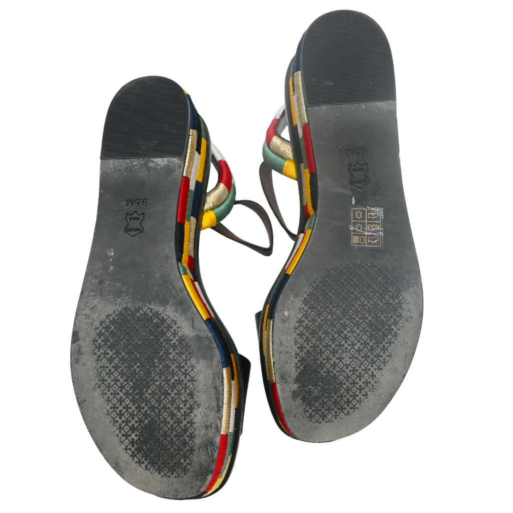 TORY BURCH | Camilla Black Leather Colorblock Platform Sandals Size 9.5M