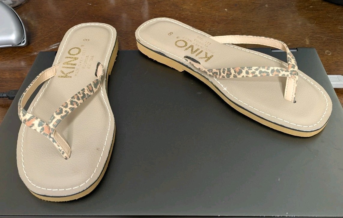 Kino Key West Leather Flip Flop Sandals Leopard Print Vacation Florida Sz 8