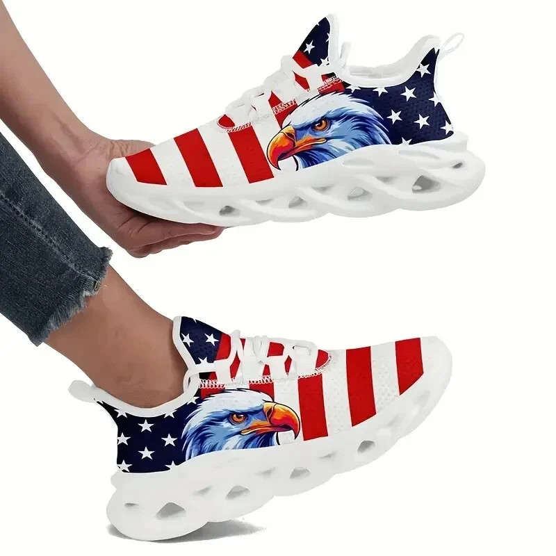 NWOT American Flag Eagle Womens Patriotic Sneakers Shoes, Lace Up Size 7.5