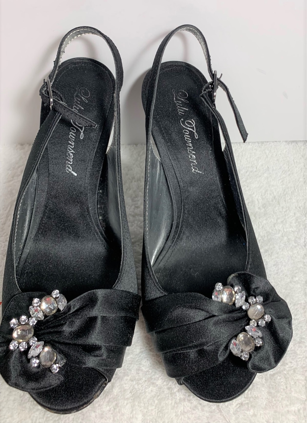 New Lulu Townsend Sling back black pumps with Satin-Jeweled details 5.5