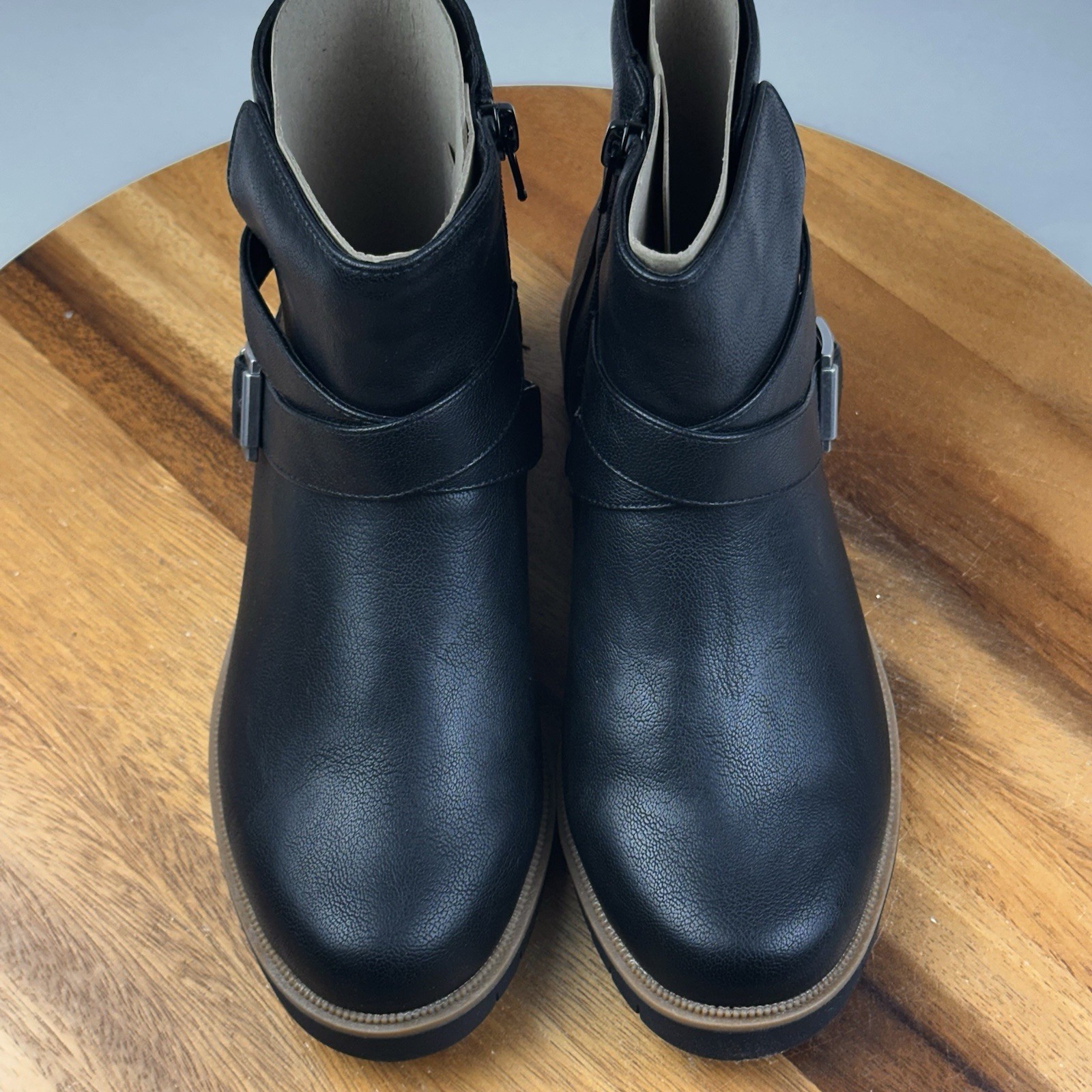 New NIB Womens Style & Co. Gabella Black Faux Leather Buckle Ankle Boots Size 6