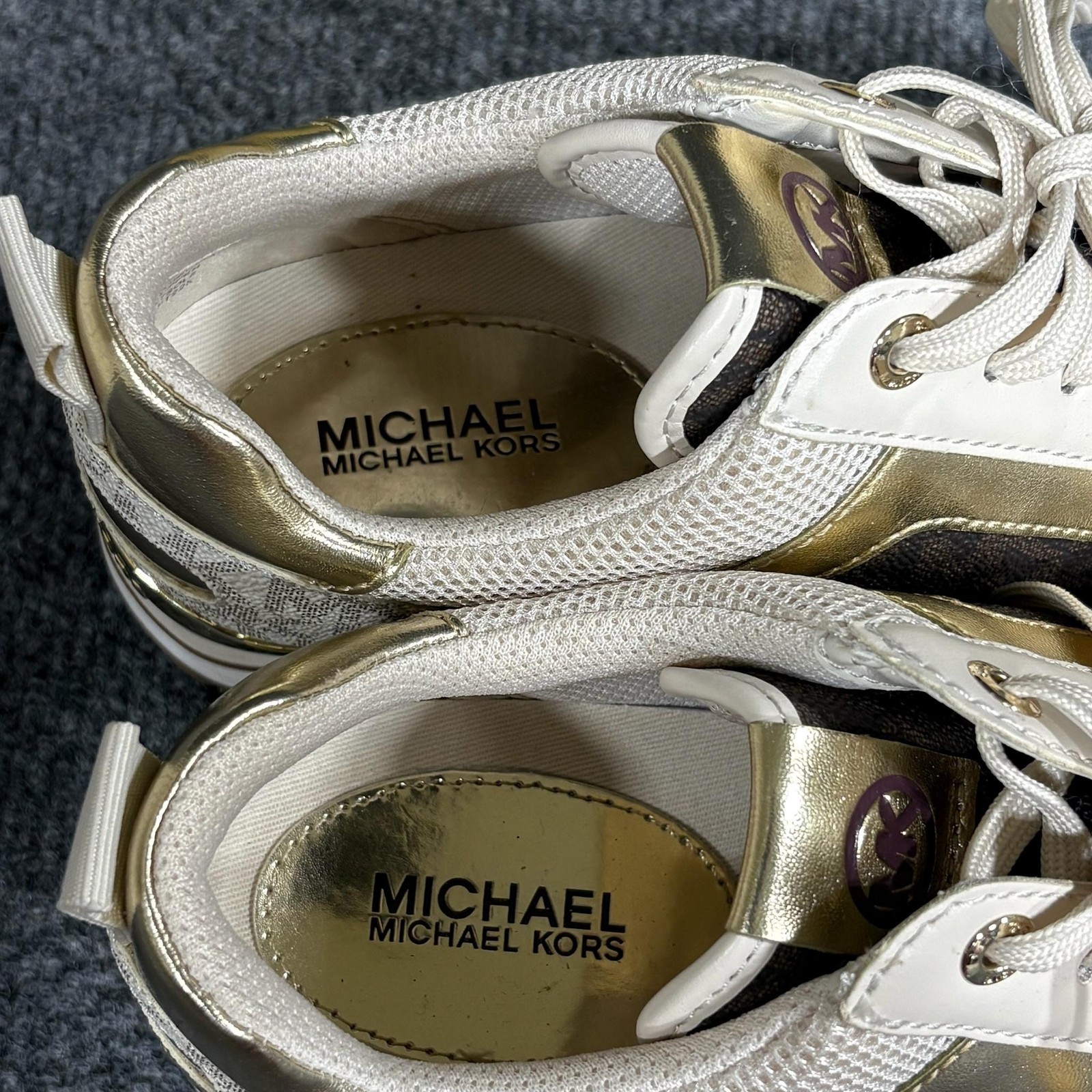 Michael Kors Shoes Womens Size 7 Gold Wilma Trainer Logo Colorblock Sneakers