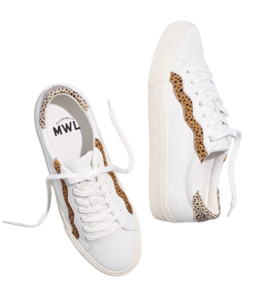 MDL MADEWELL White Leather LOW-TOP SIDEWALK SNEAKERS Calf-Hair Trim W=9,M=7.5