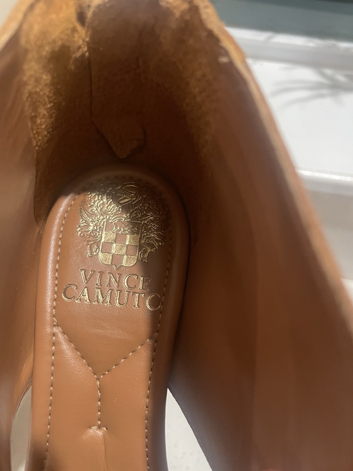 Vince Camuto Brown Leather Open Toe Square Toe Cone Heel Booties Zip Accent
