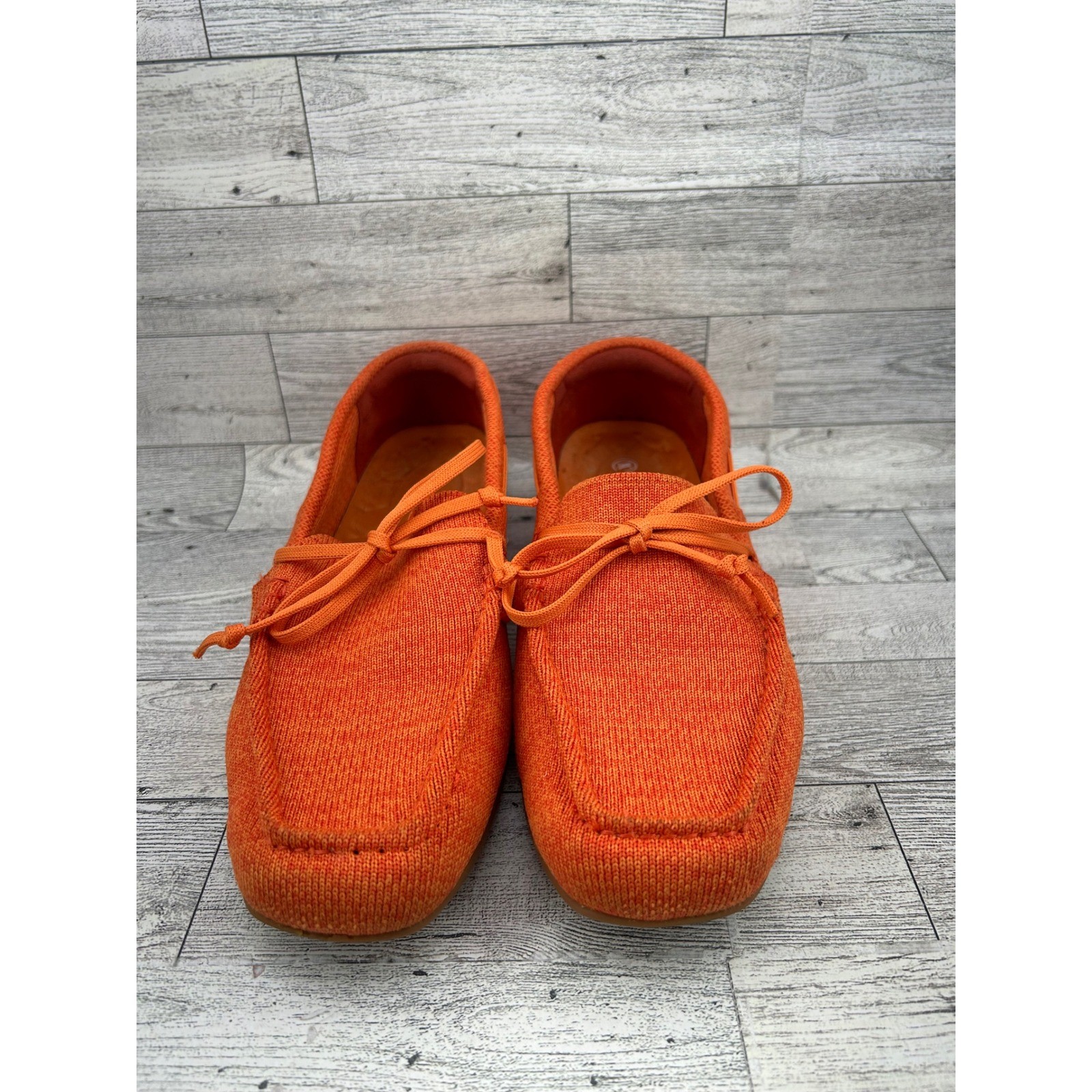 Vivaia Orange Knit Square Toe Loafers Women EU 38.5 US 7.5 Driving Mocs Bow