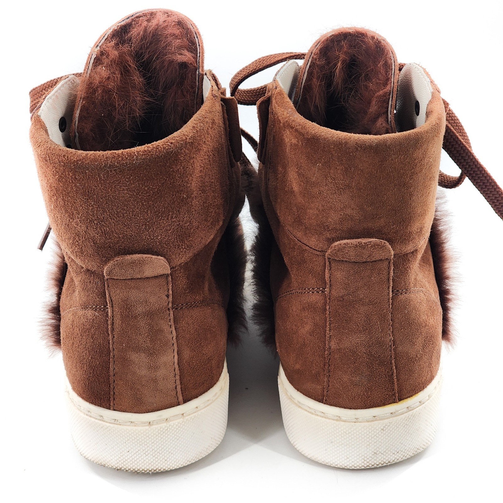 NAVYBOOT SWITZERLAND Brown Suede Lace Up High Top Sneakers Real Fur Size 37 6.5