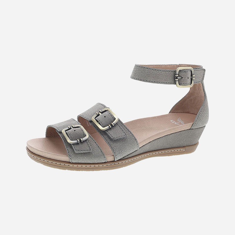 Dansko Gray Leather Wedge Sandals Womens Size EU 36 Ankle Strap Comfort