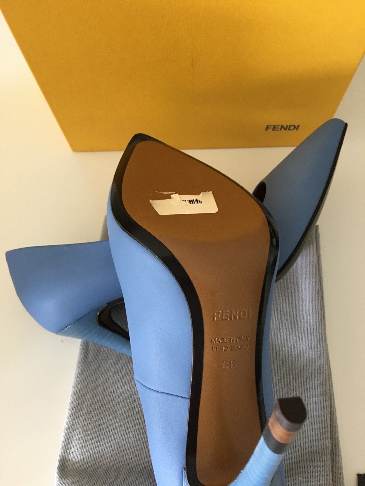 NWT FENDI POINTED TOE BLUE LEATHER PUMP HEELS SHOES SIZE IT 36 US 6