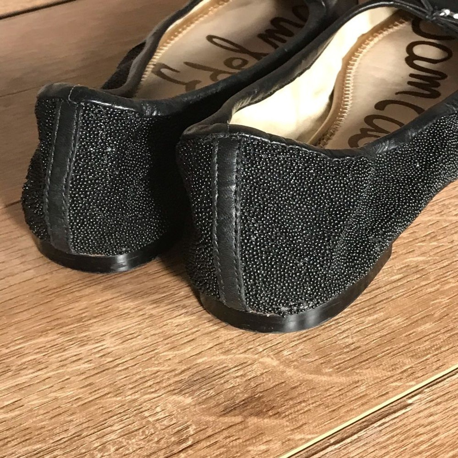 Sam Edelman Black Ballet Flats Womens 7.5 M Chrome Cap Toe Slip On Casual Travel
