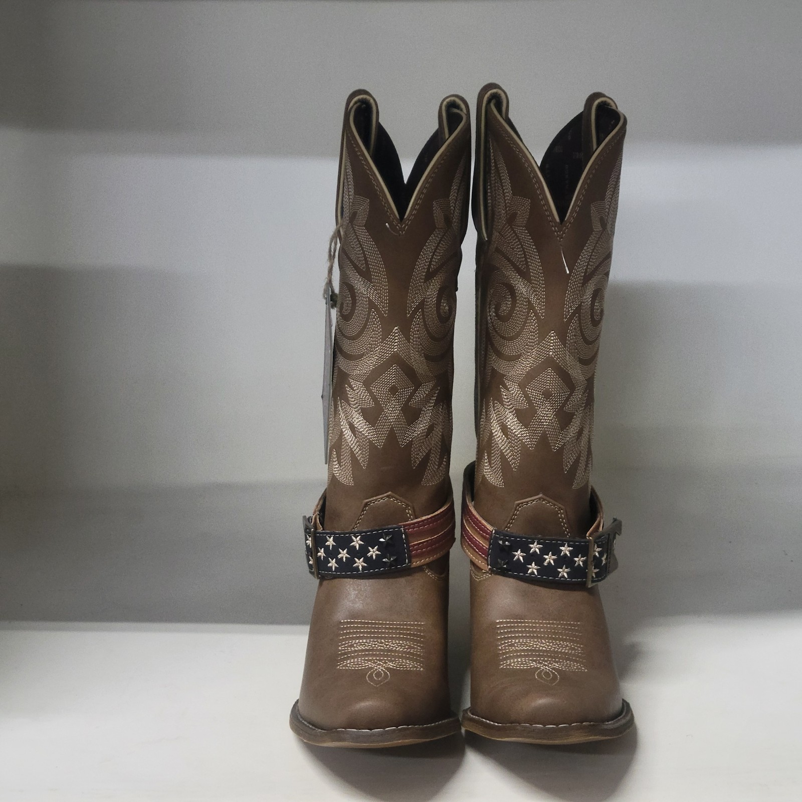 Durango 12″ American Flag Buckle Western Boot Tan Women Size 8.5M