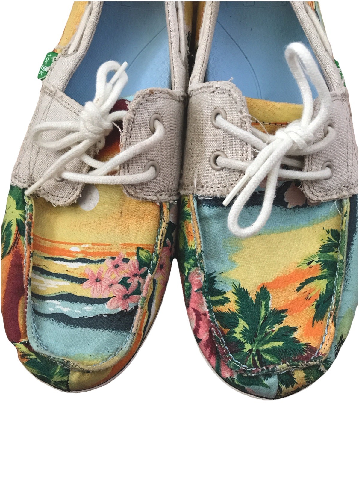 SANUK Canvas Tropical Beach Floral Multicolor Slip On Boat Loafer Shoe Woman 9.5