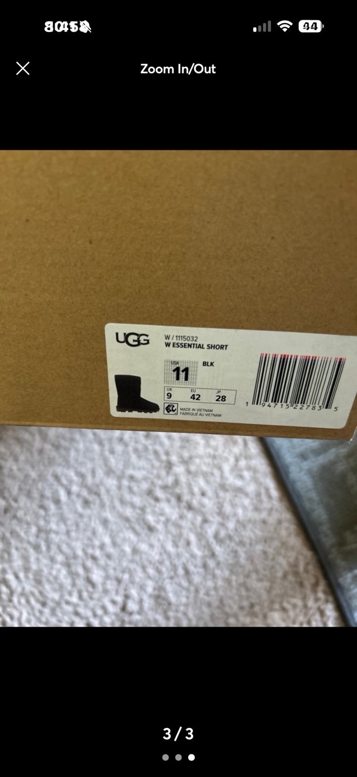 UGG Essential Short Black Size 11