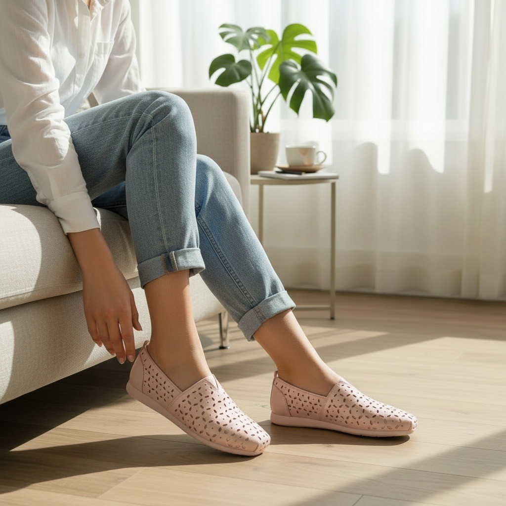 BOBS by Skechers Women’s Slip On Flats Perforated Design Memory Foam Pearl PK W8