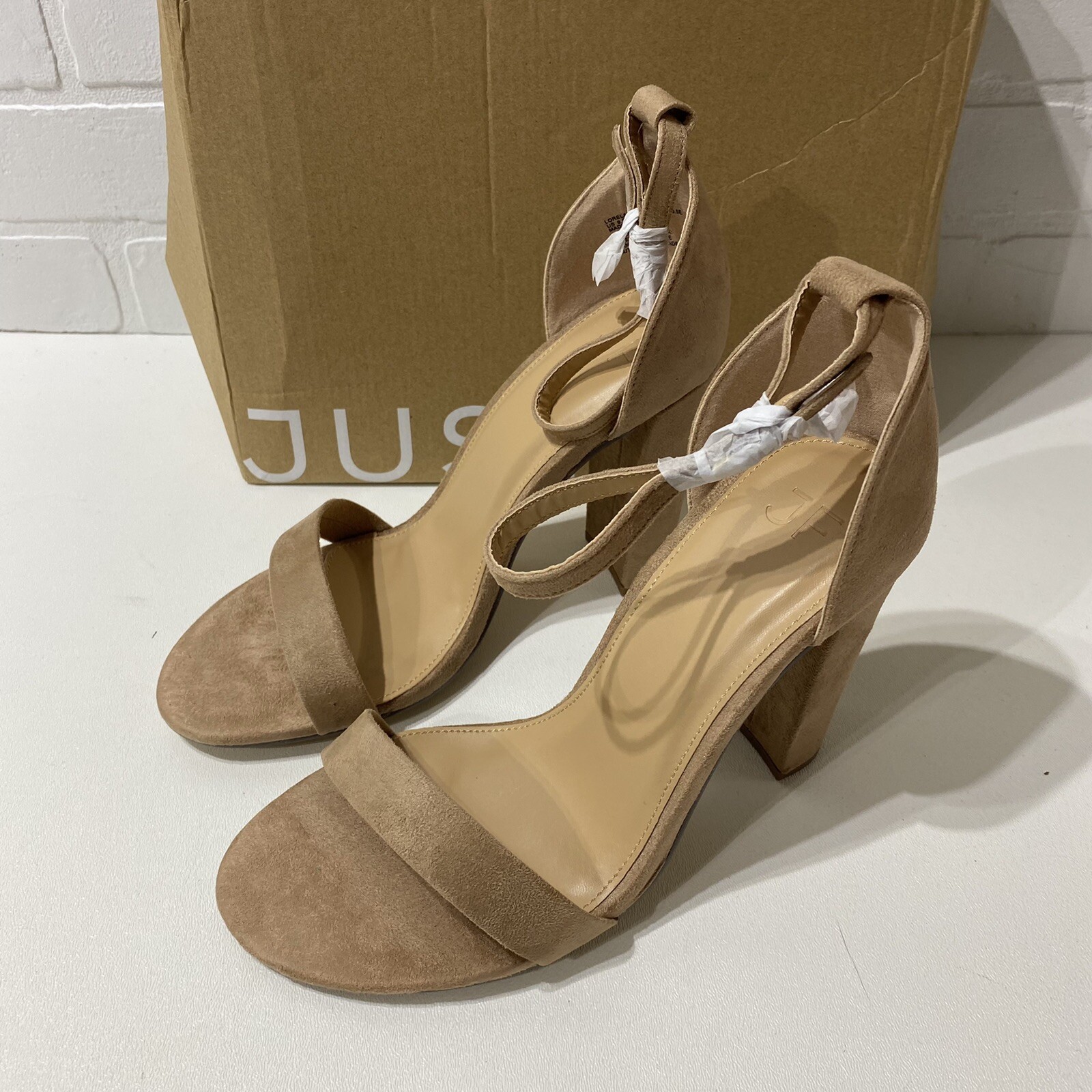 NEW – JustFab Lorelai Block Heeled Sandal – BEIGE – Size 9.5