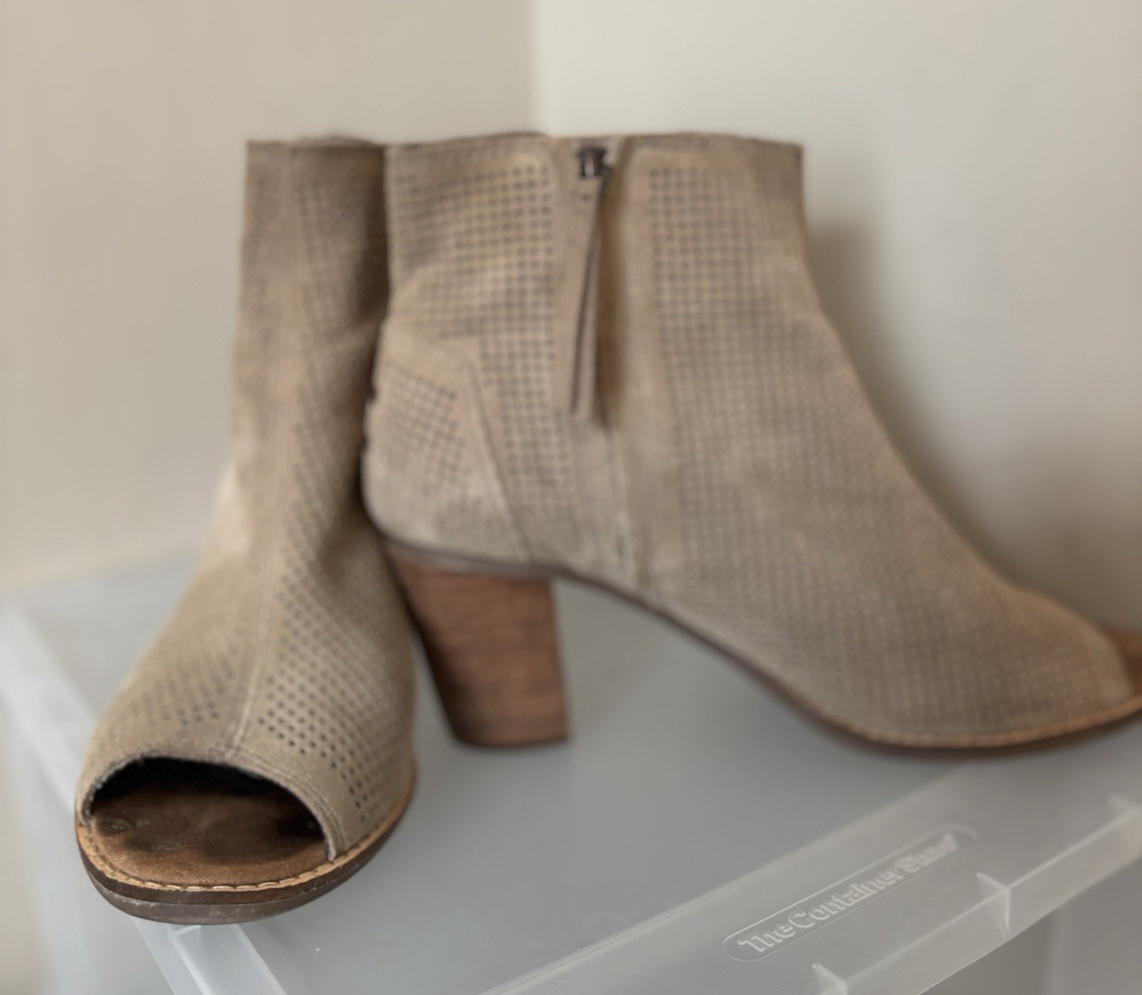 Toms Women Majorca Open Toe Leather Pump Heels Boots shoes Size 8