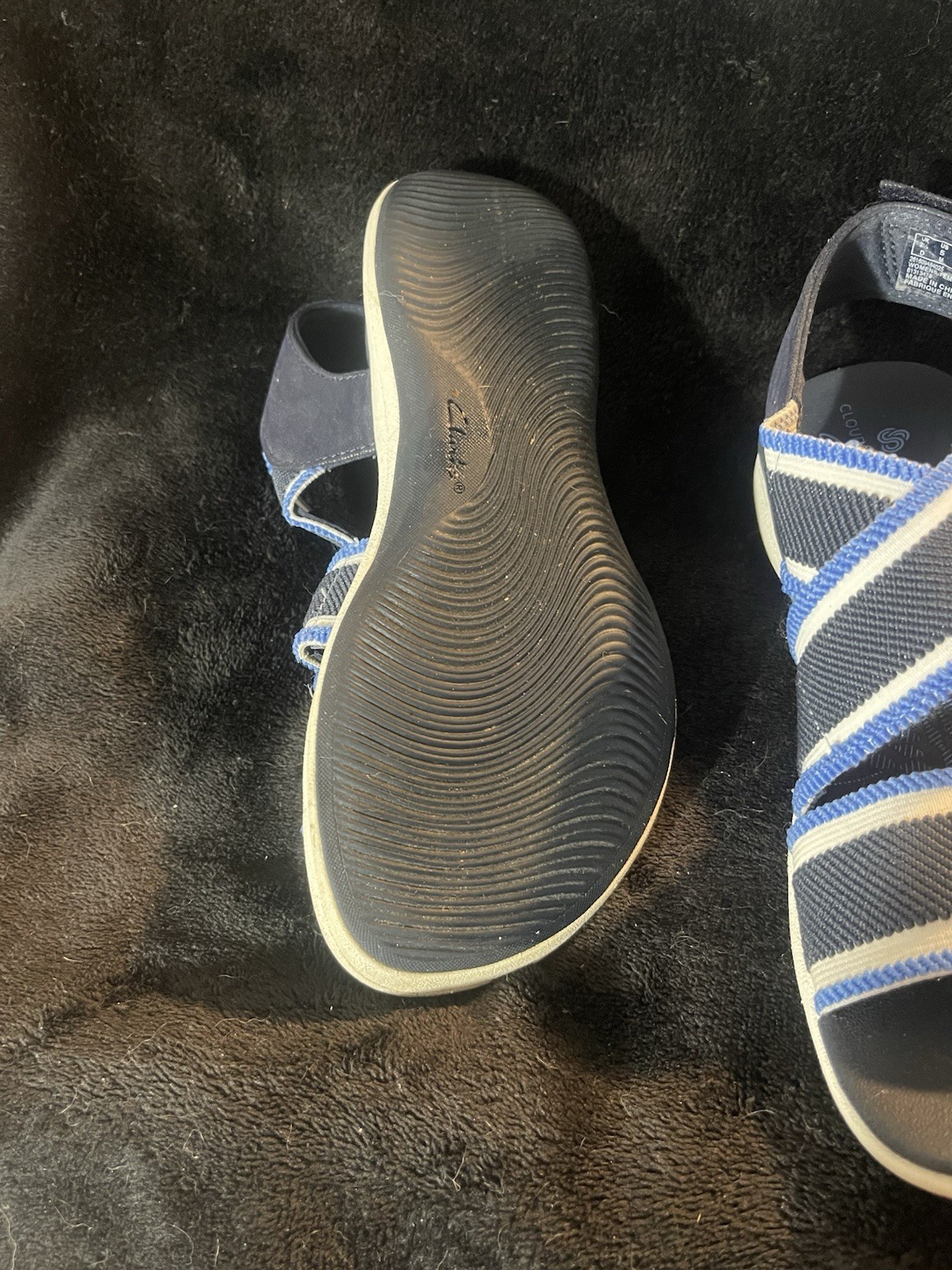 Clarks Women’s Strappy Sandals Blue/White Striped Hook & Loop US 5 EU 35