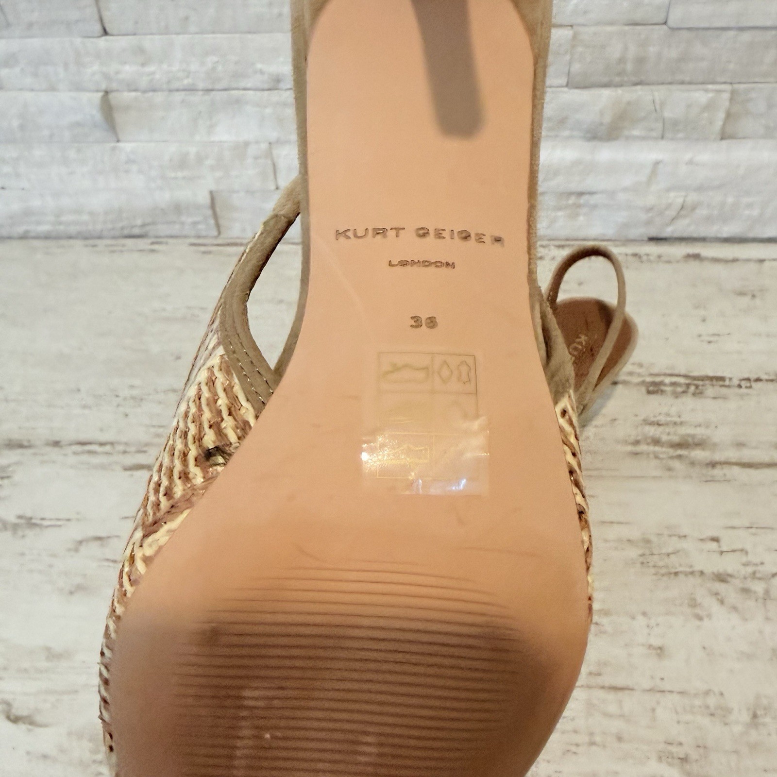 Kurt Geiger London Belgravia Slingback Raffia Woven Heels Beige Combo Size 36 EU