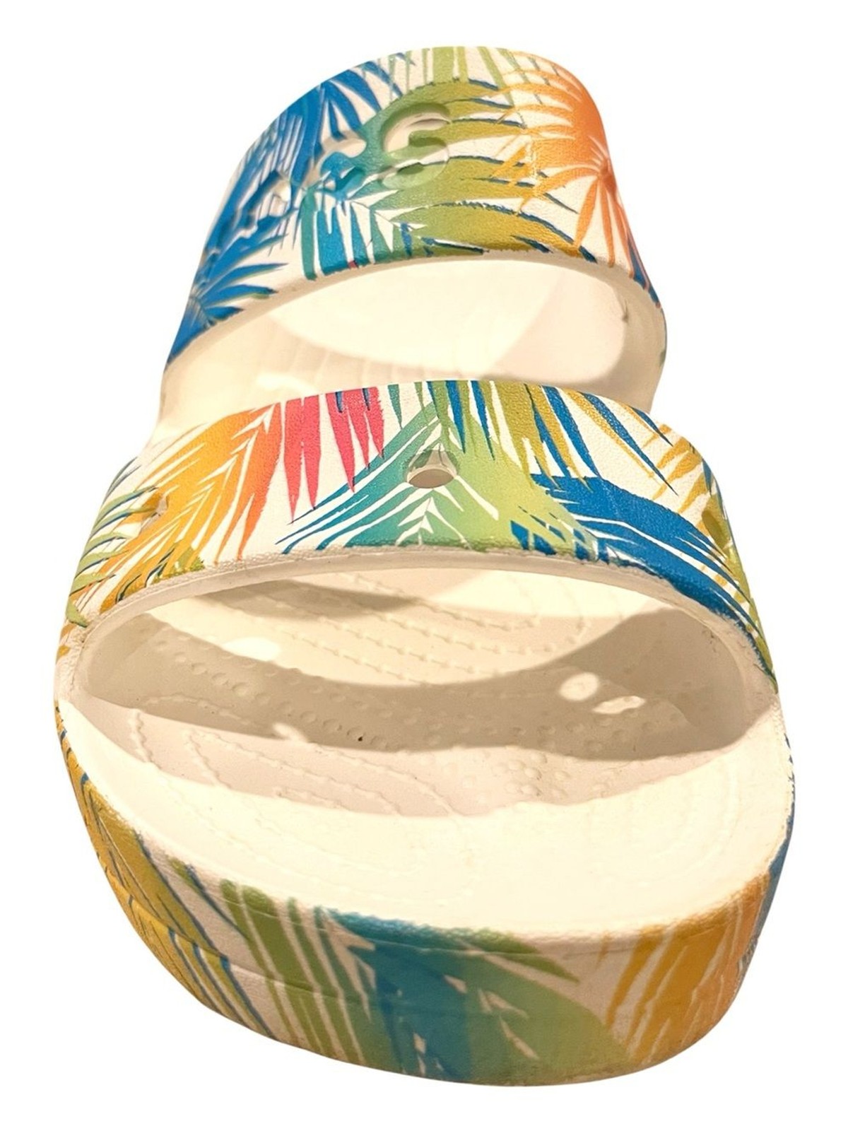 Crocs Baya Platform Slide Sandals Tropical Palm Print White Pink Green Size 10