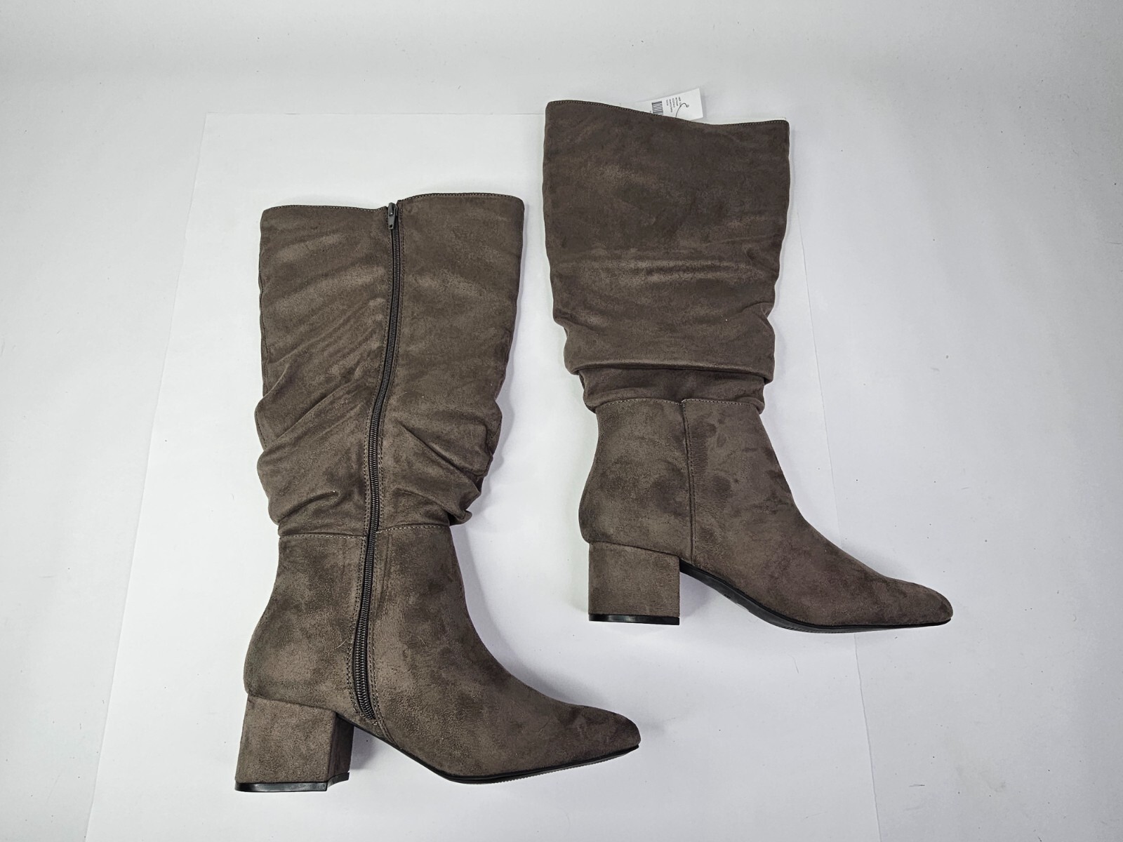 New $129! Lane Bryant Tall Slouch Boots Suedette 8.5 W Wide Gray Heeled Shoes