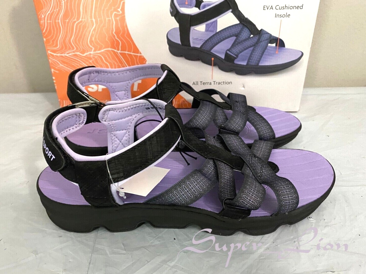 NEW JSport Women’s KAIA Adjustable Strap Sports Sandal – PICK SIZE Black/Purple