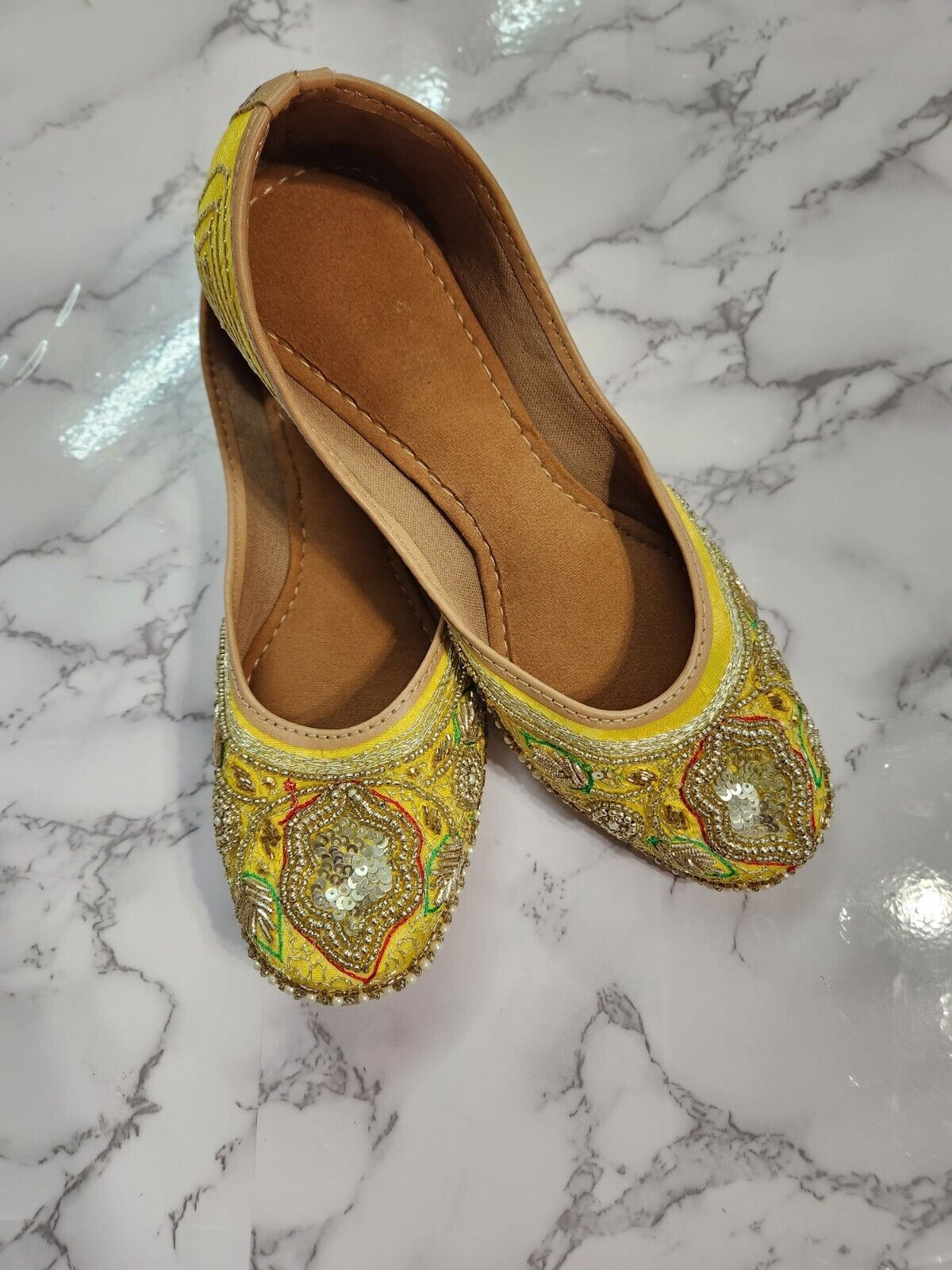 Sunshine Yellow Heavy Embroidery Pearl and sequins work jutti- Party wear