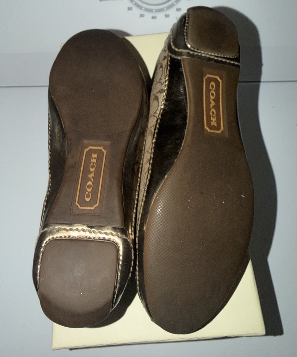 Vintage Y2k Coach Ballet Flats Brown Leather Trim And Signature Canvas Size 7.5