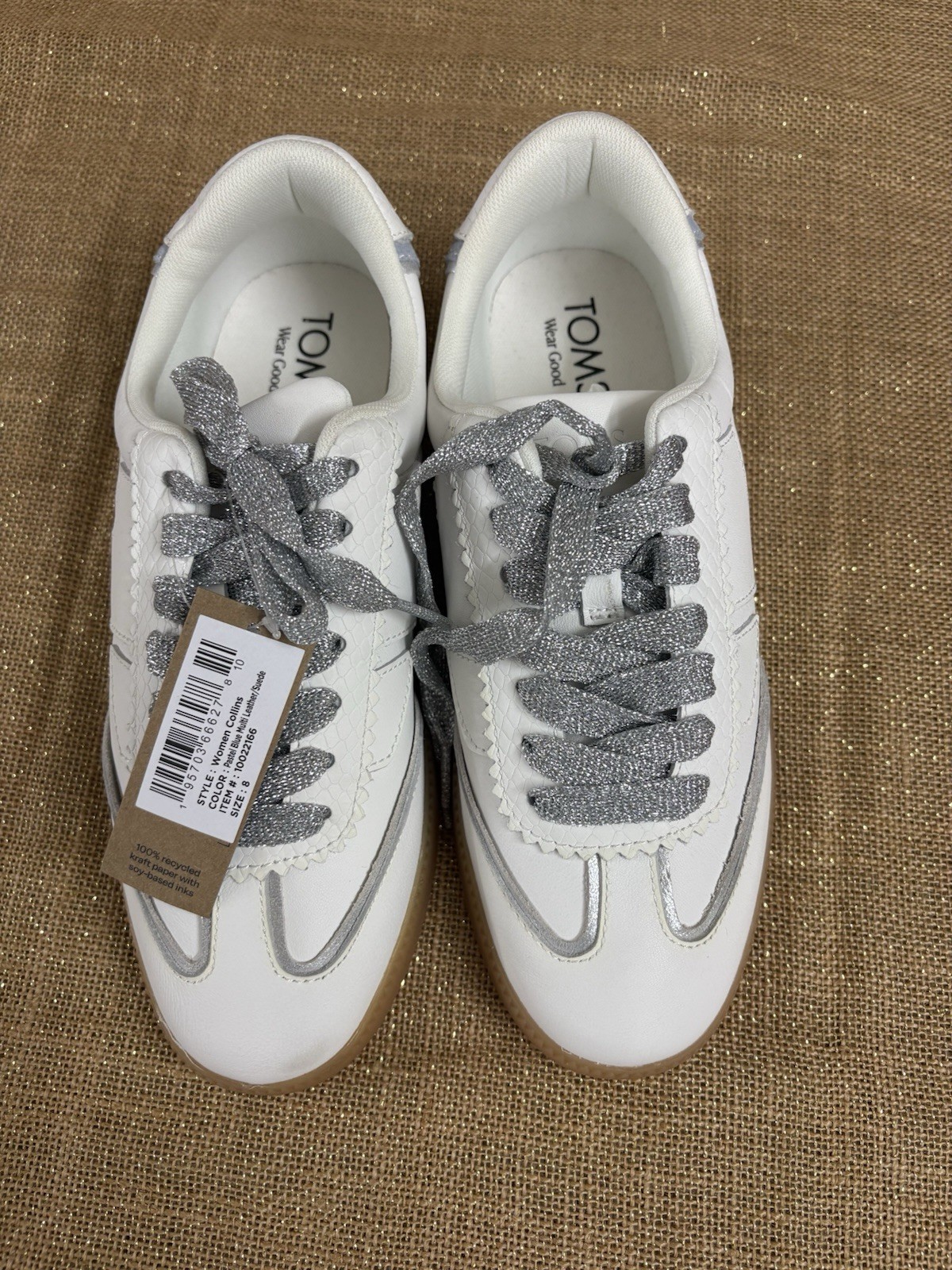 NWT TOMS Collins White Leather & Suede Sneakers | Women’s Size 8