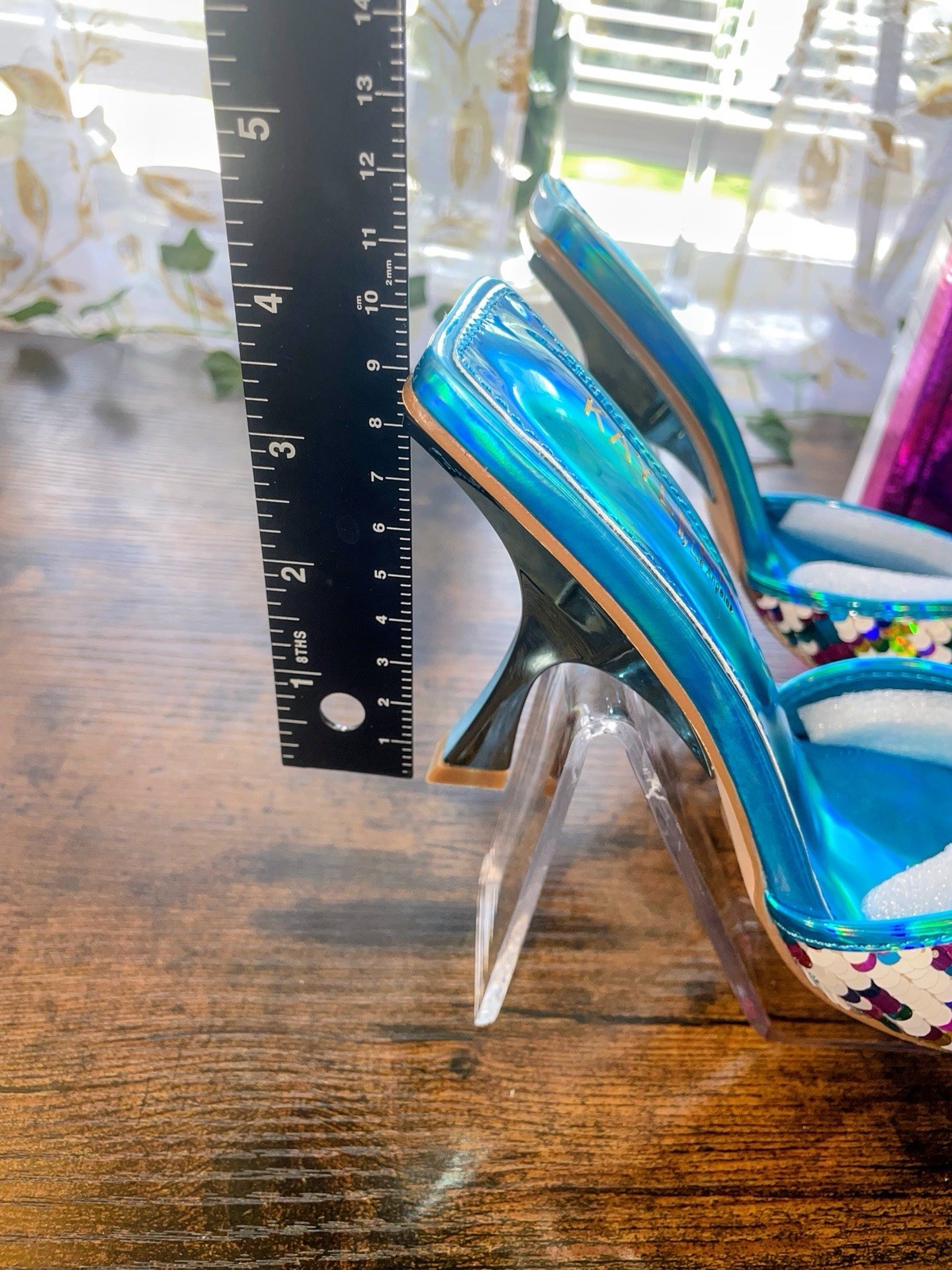 Festive Blue Sequin Slip On 2.5″ Heel Casual Evening Party Shoes