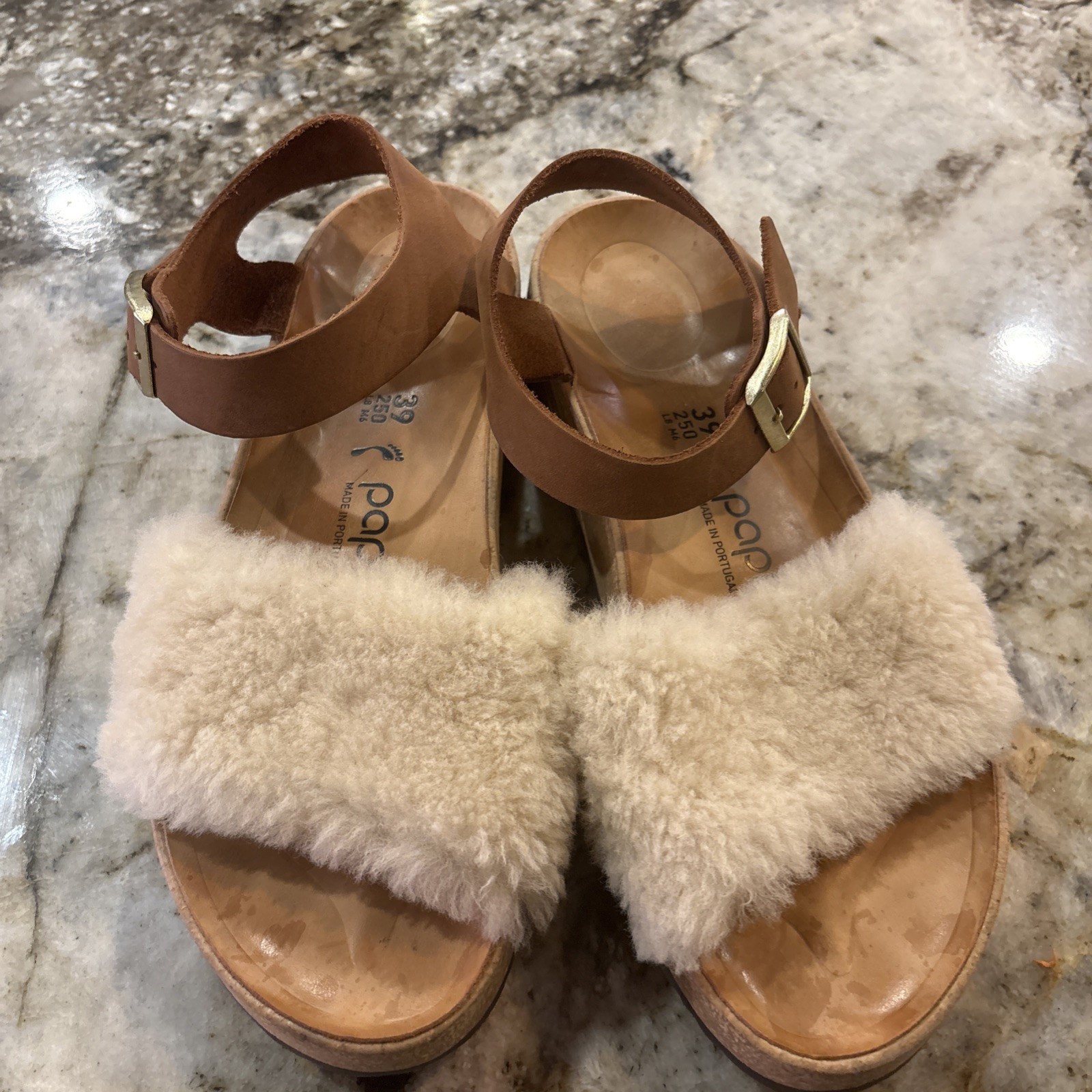 Papillio Birkenstock Glenda Cognac Nubuck Leather Platform Wedge Sandals Size 9