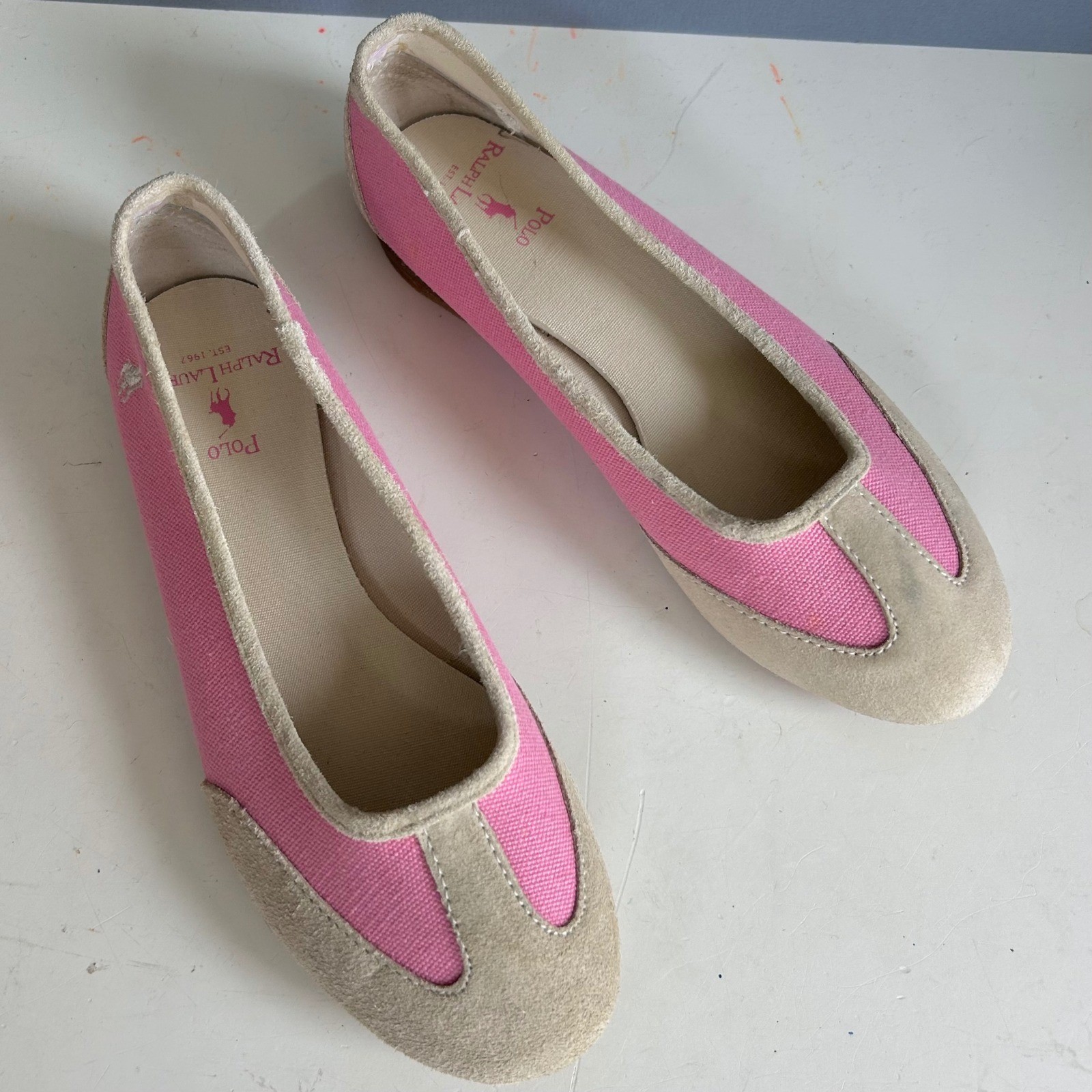 Y2K Polo Ralph Lauren Ballet Flats Sneaker women’s 7.5 Pink Canvas Pony Preppy