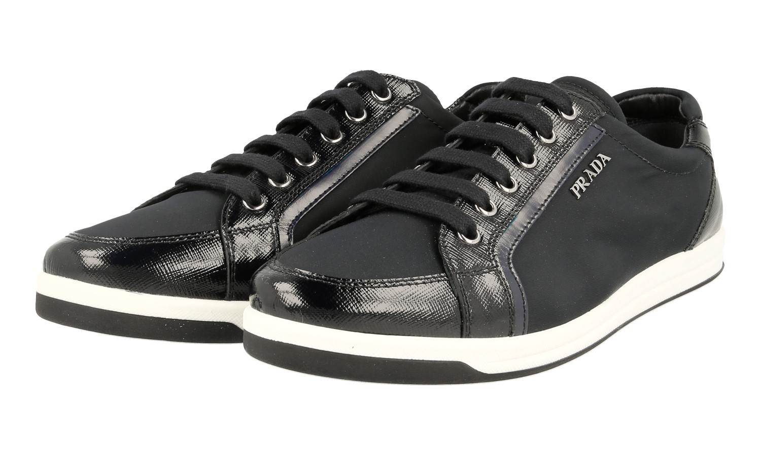 PRADA Leather Nylon Downtown Sneakers 3E5892 Black White NEW – US 6.5 EU 36,5