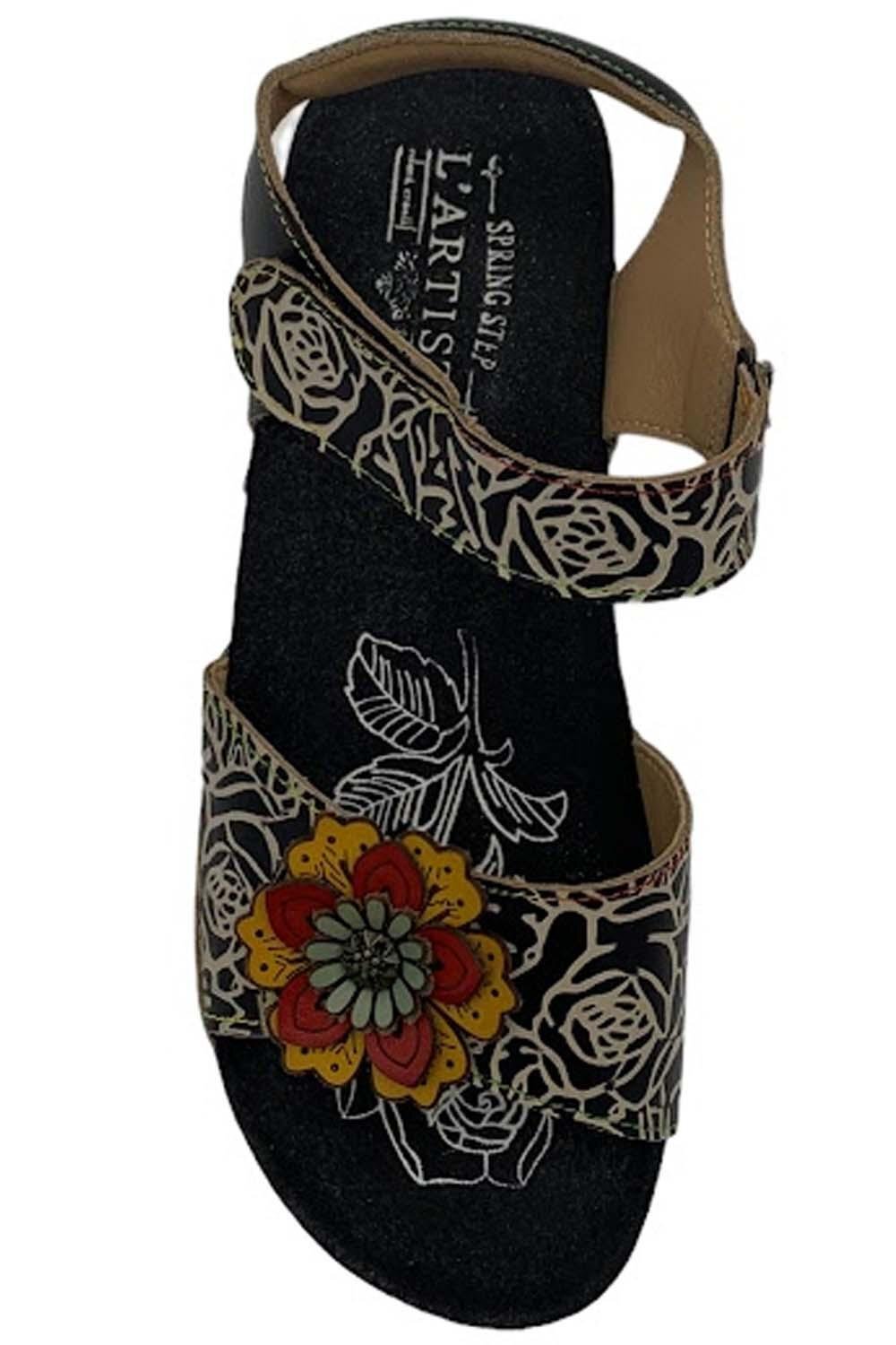 L’Artiste by Spring Step Leather Wedge Sandals Cuteness Black