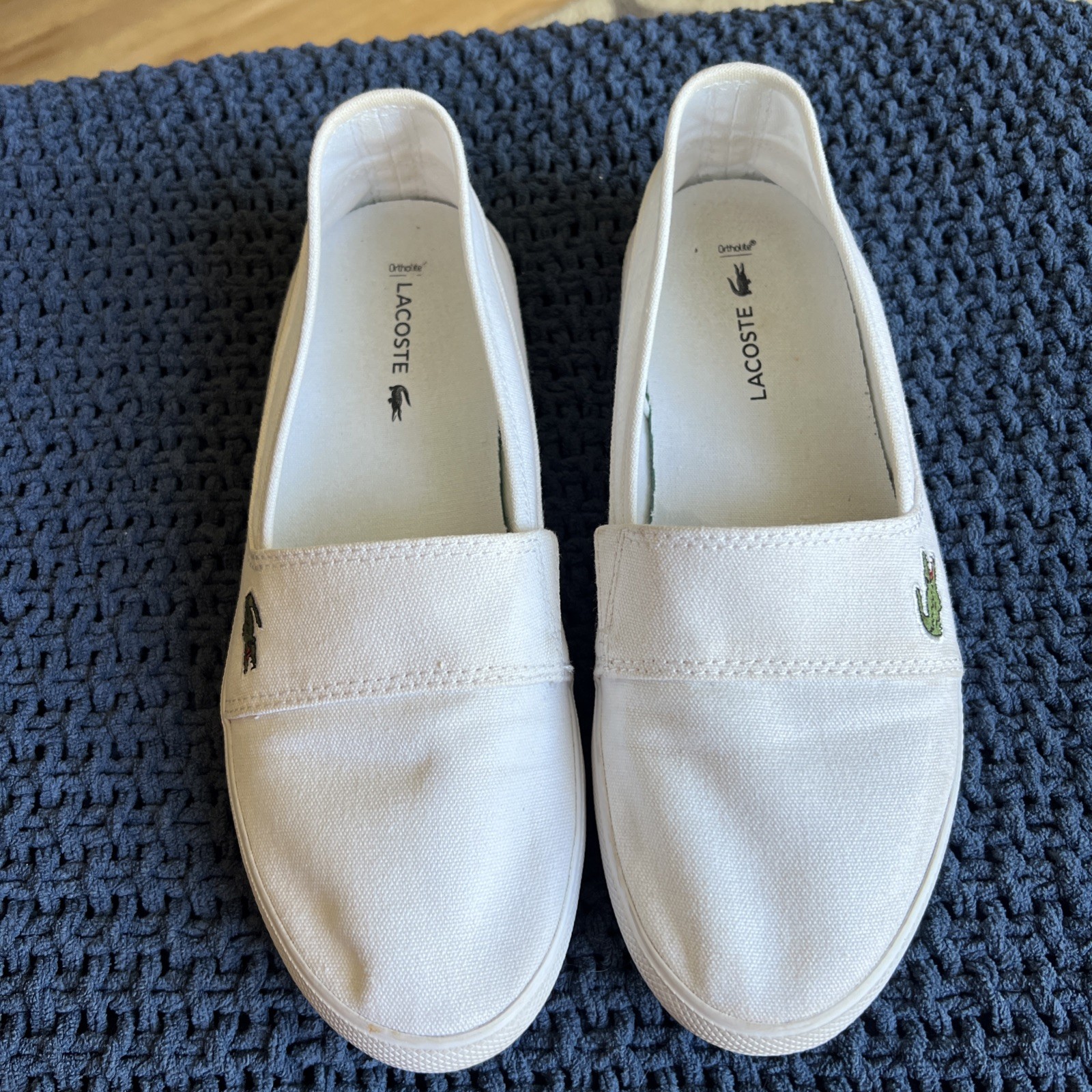 Lacoste Marice Women’s Classic Canvas White Slip-On Shoes Sz US 6, EU 37, UK 4