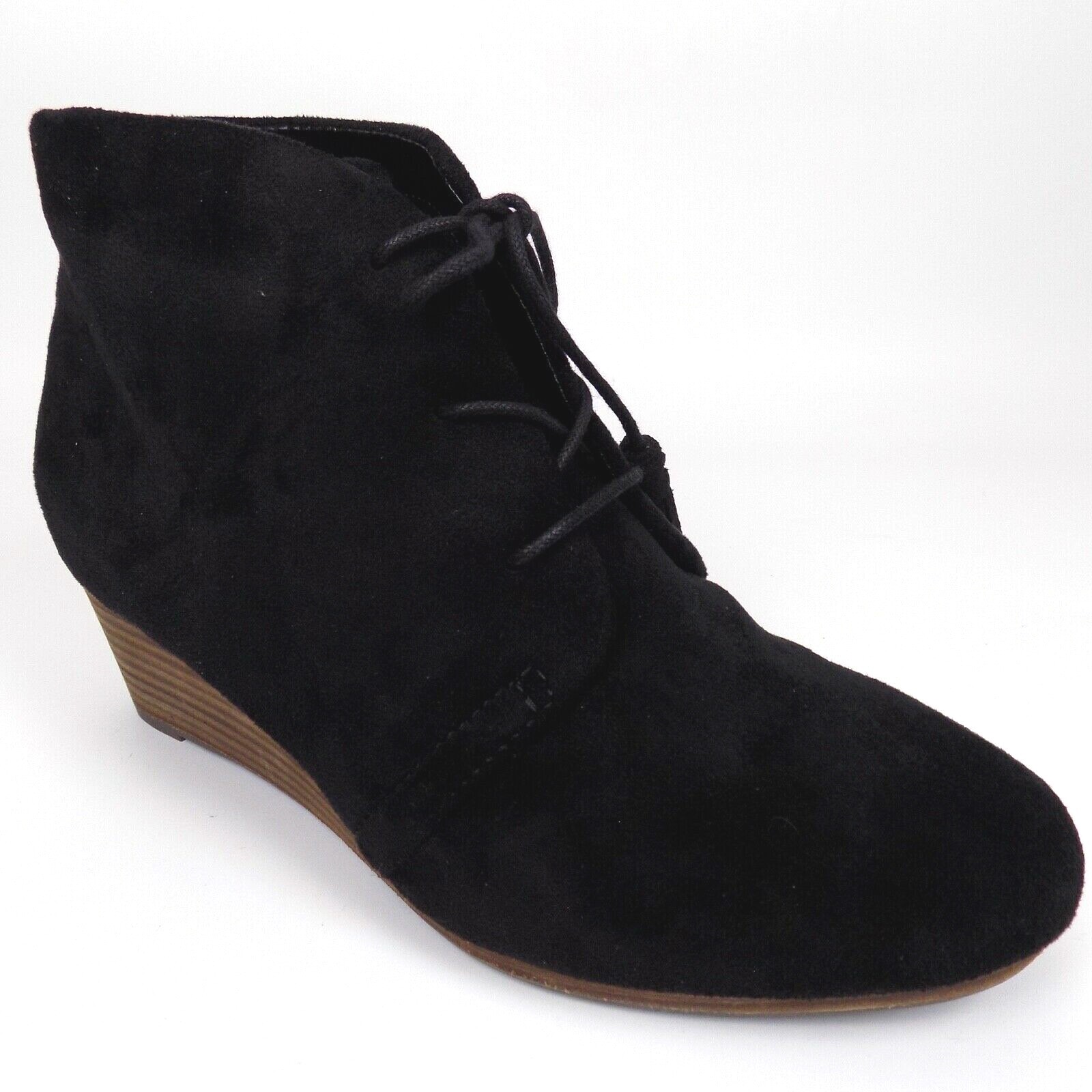 DR. SCHOLL’S Women Dakota Wedge Ankle Lace Booties Size 7.5 WIDE, Black Faux Sue