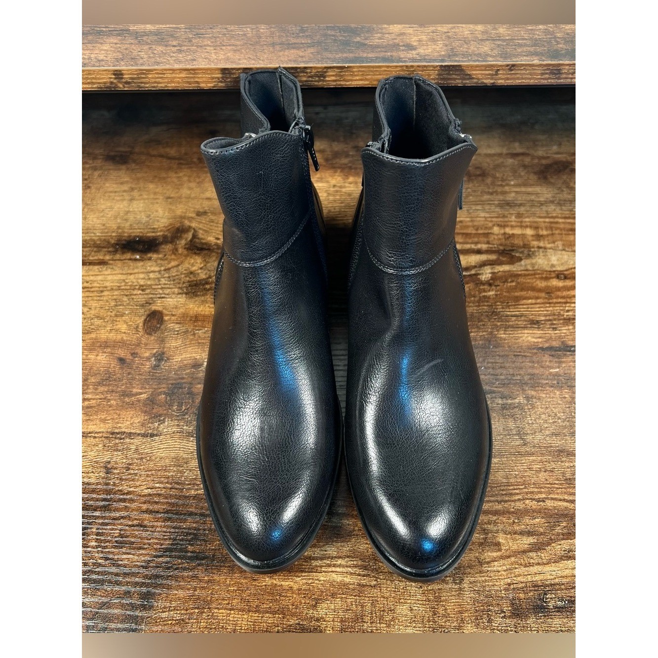 BareTraps Booties Alona Black Boots Low Heel Almond Toe Zip Faux Leather 7.5