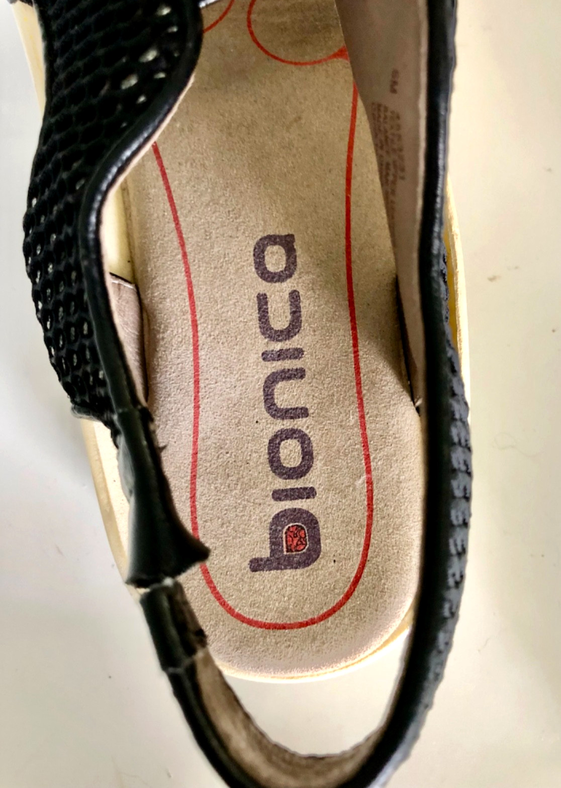 BIONICA Black Textile Leather Slingback Wedge Tie Sandals Size 6 US EUC
