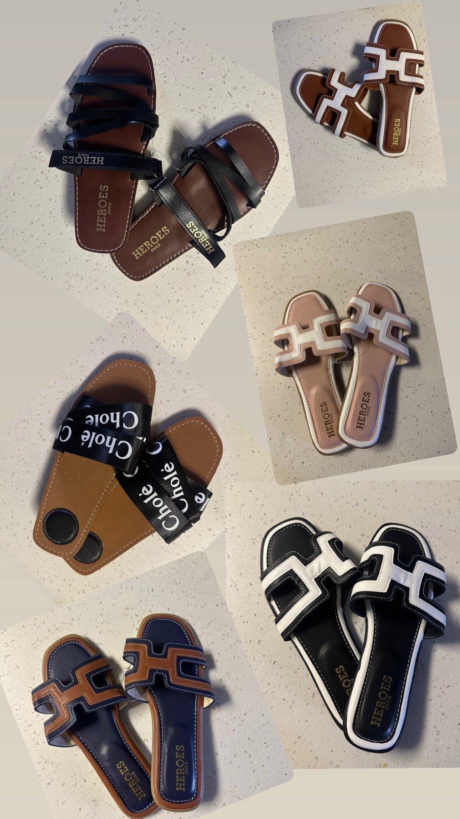 HEROES PARIS Women’s Leather Slide Sandals H-Strap Black/White Colorblock size 6