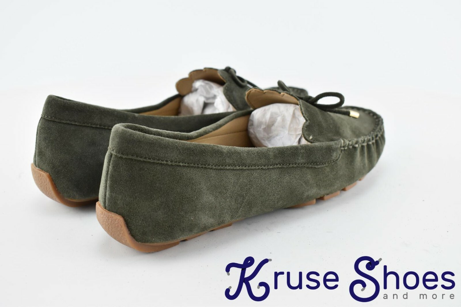 Lands’ End Women’s «Deep Olive» Scalloped Suede Driving Mocs Size 7D