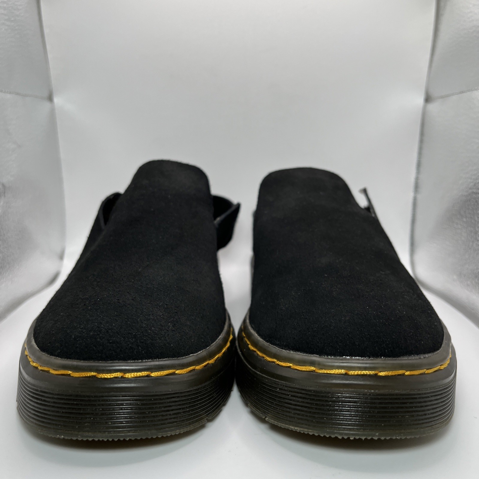 Dr. Martens Carlson Suede Mules Womens 7 Mens 6 Black Slingback Clogs EUC