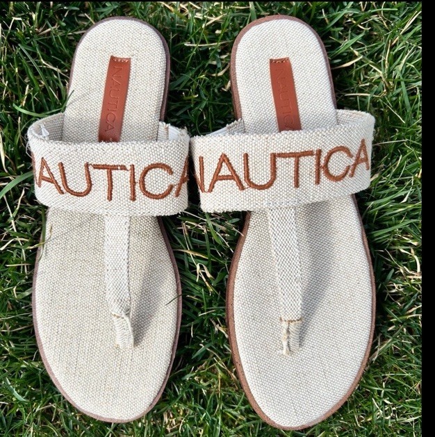 Nautica Natural Fabric Upper T-Thong Slip Resistant TPR OutSole Flat Sandals NEW