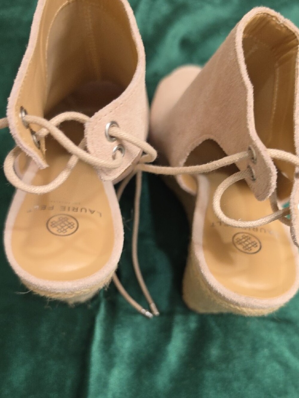 Laurie Felt Suede Lace-Back Peep-Toe Wedge Espadrille – Size – 8.5