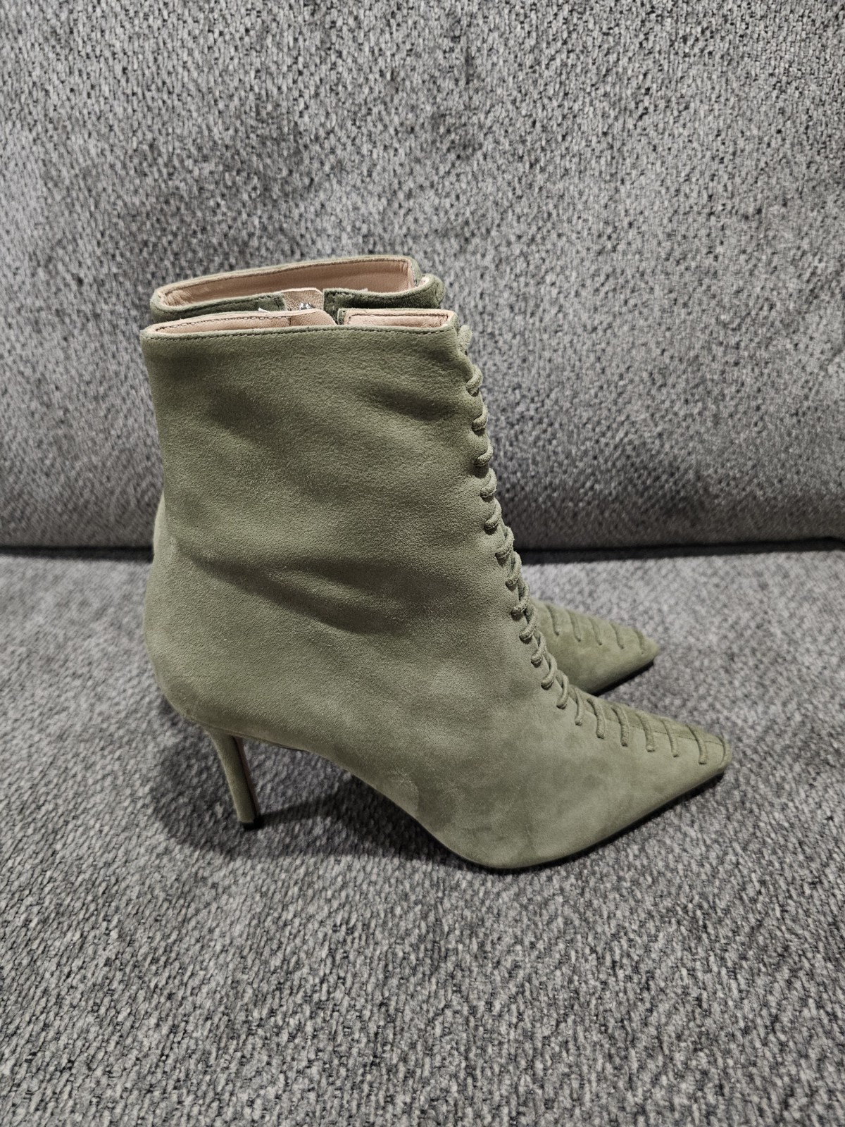 Schutz Olive Green Suede Pointed Toe Ankle Boots