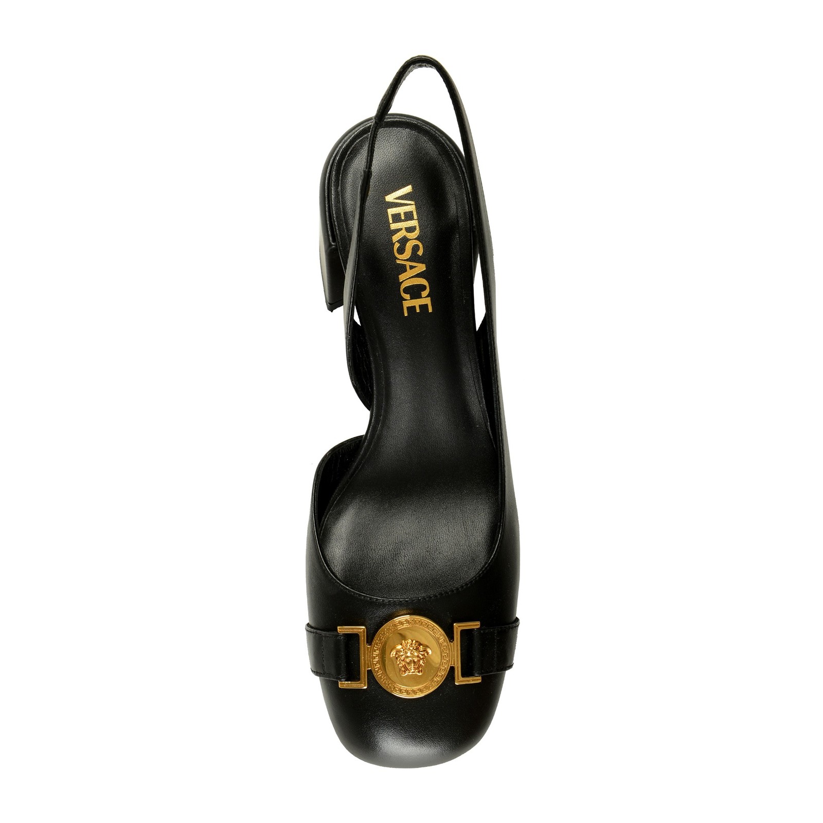 Versace Women’s Leather Gold Medusa Heeled Slingback Pumps Shoes US 6 IT 36