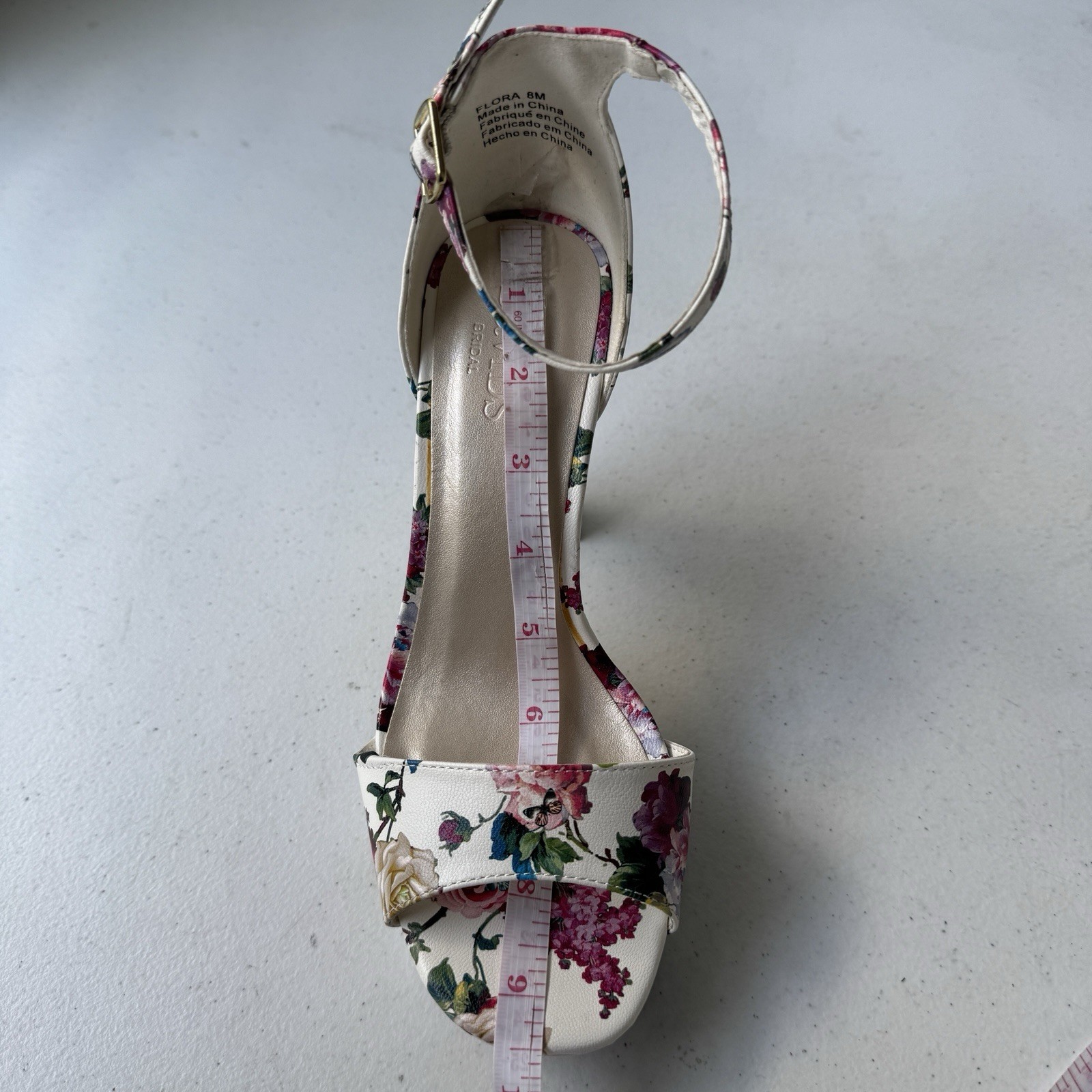 David’s Bridal Flora Block Heel Women Size 8M Ankle Strap Shoes White Multicolor